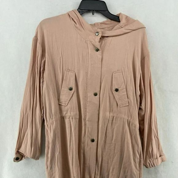 Love Tree Jacket Women's Sz Small Pink Snap Front Chest Pocket Hooded Drawstring - Picture 6 of 12